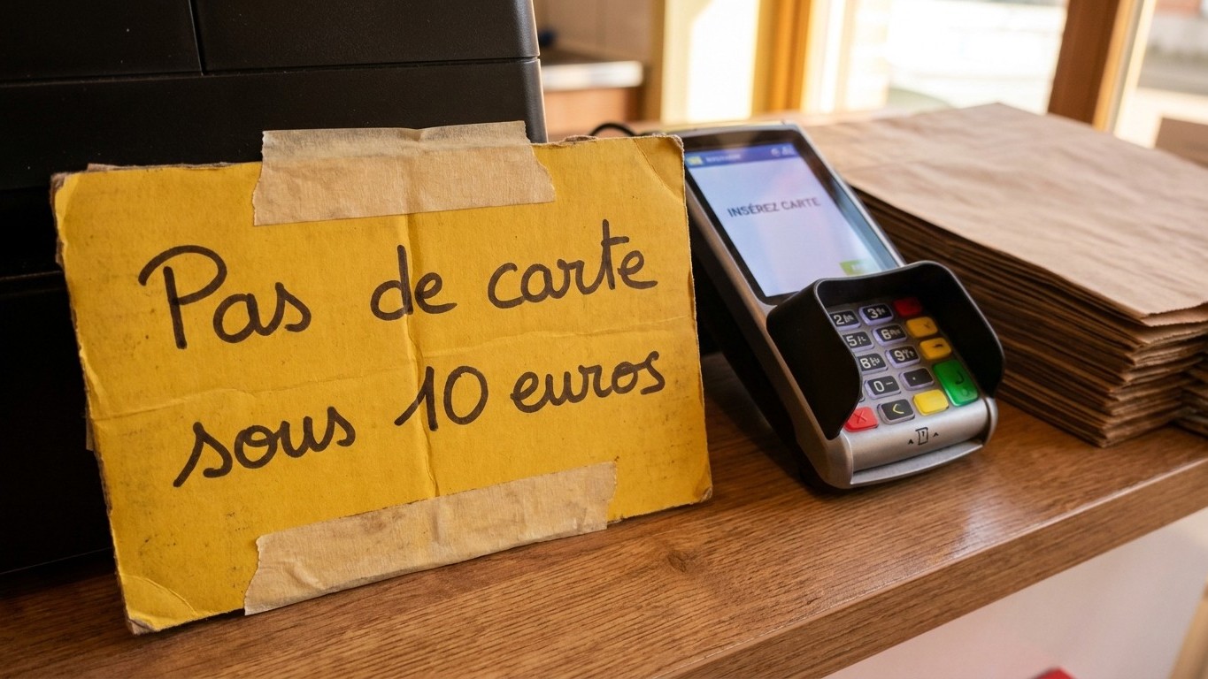 J'ai sorti ma carte chez le boucher du coin juste pour éviter le détour par le distributeur : l'écriteau collé sur sa cais...